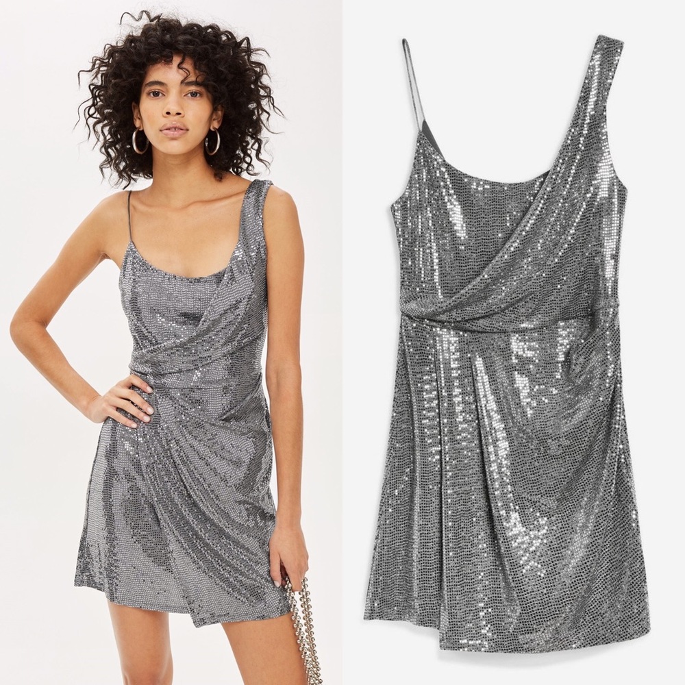 Topshop Drape Sequin Mini Dress